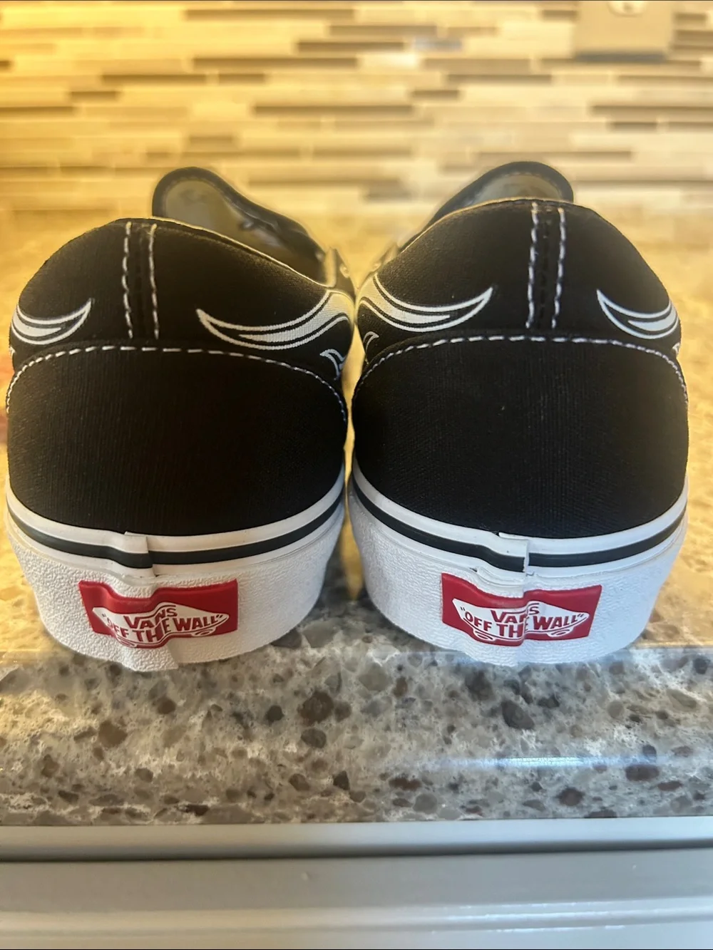 Vans Black & White Classic Slip-On, Flame Black, M8/W10, NWT